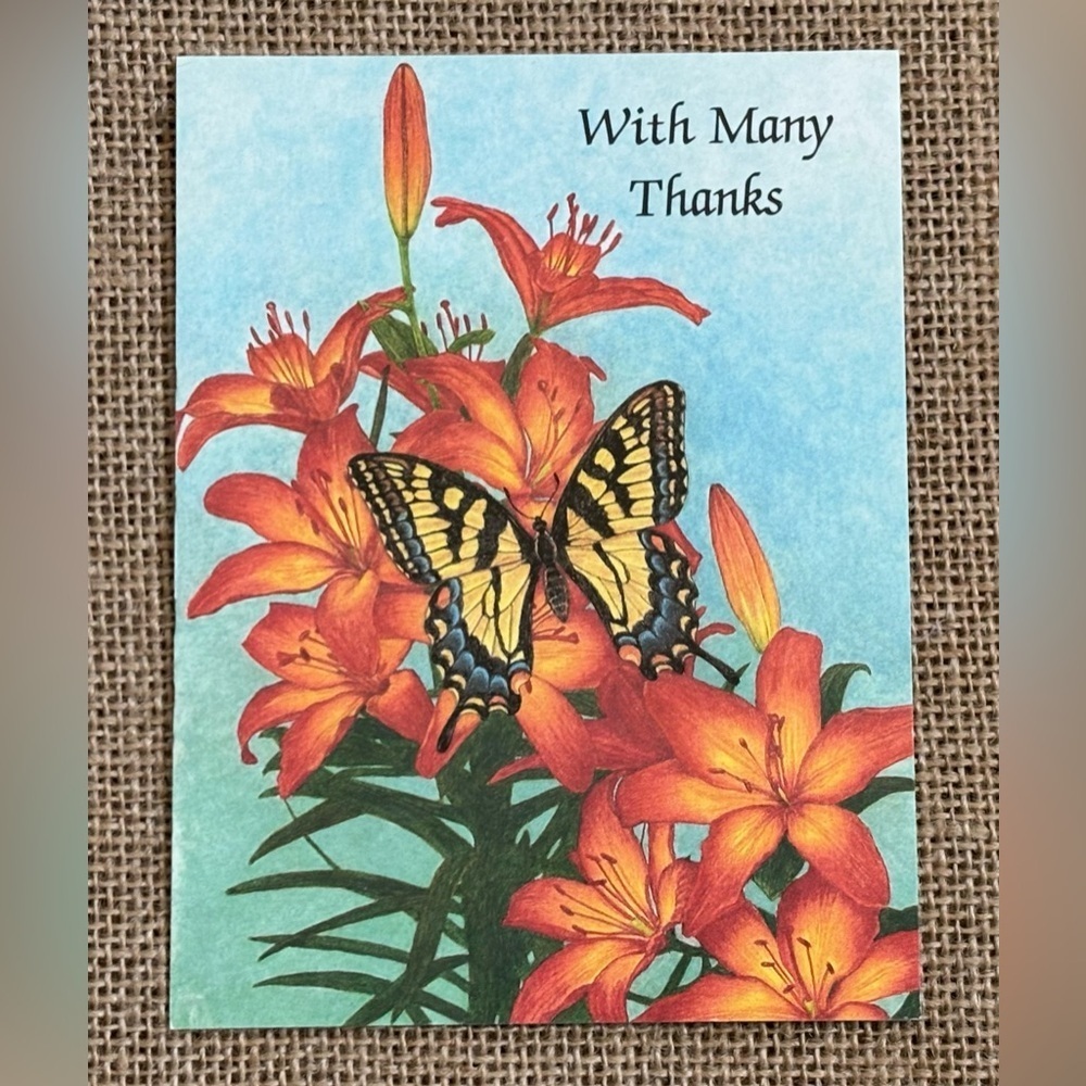 Vintage Monarch Magic Kathy Rusynyk Thank You Card Butterfly Junk Journaling